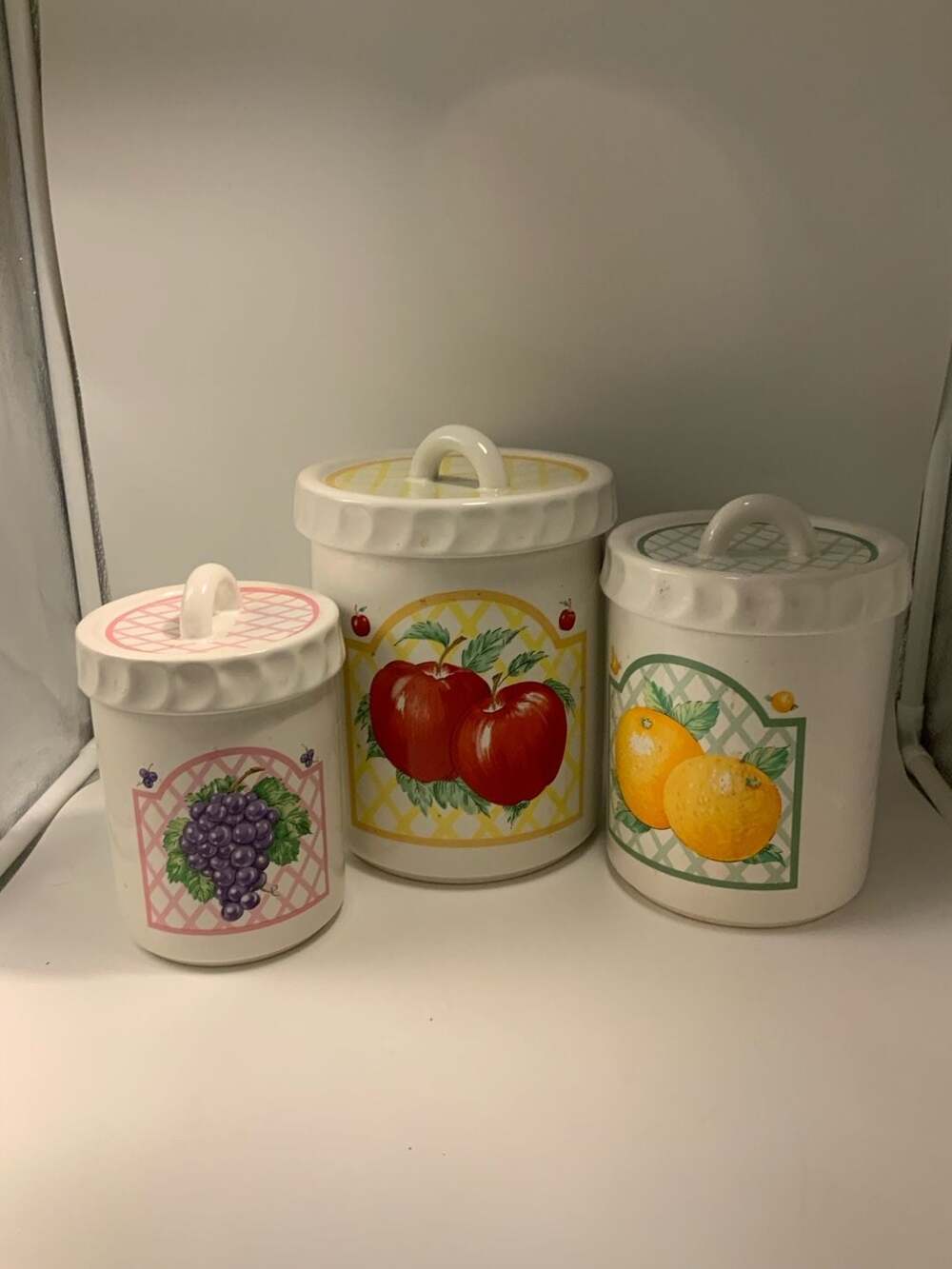Vintage Himark Taiwan Ceramic Kitchen Canister Set with Fruit Pattern
